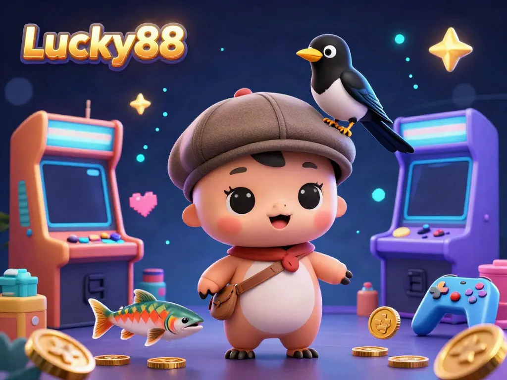Experience the vibrant Lucky88 casino scene featuring a playful Nessie and magical casino elements.