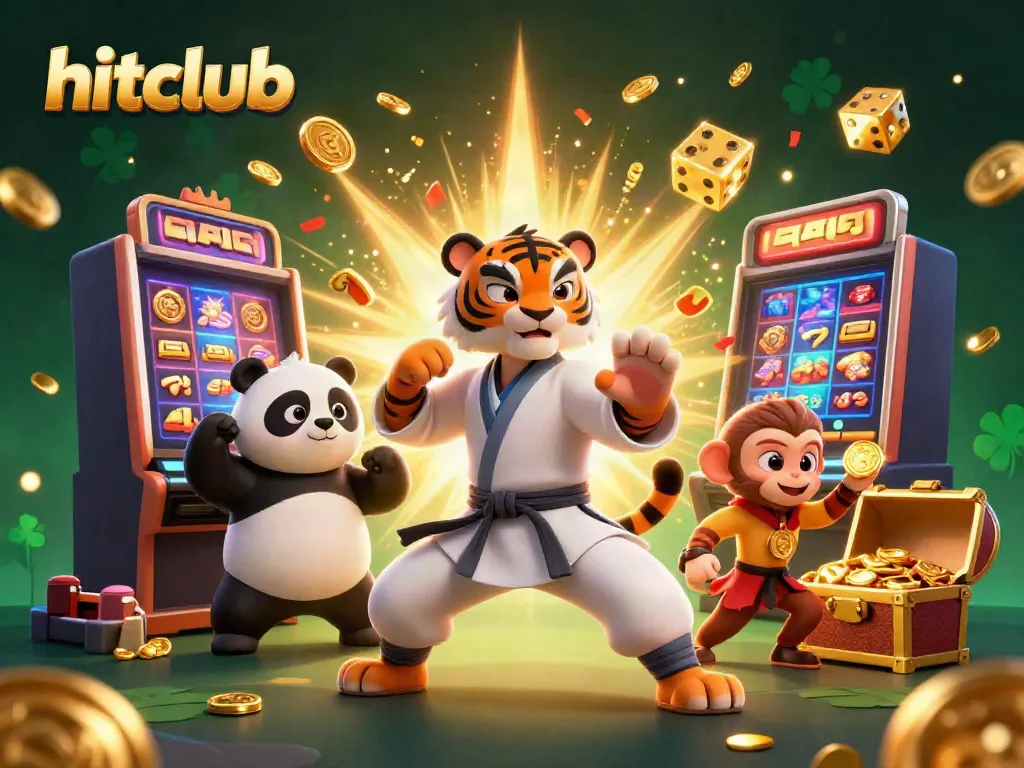 Engage with hitclub in an animated casino adventure featuring a kung fu tiger and treasures.