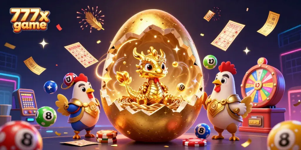 Engaging 777x game scene with a golden dragon and casino elements under dynamic lighting.