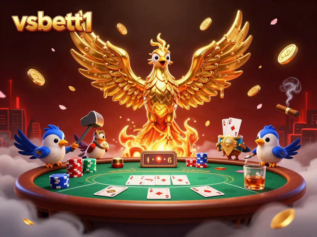 Experience vibrant gaming action with molten phoenix and poker elements showcasing vsbett1's dynamic casino atmosphere.