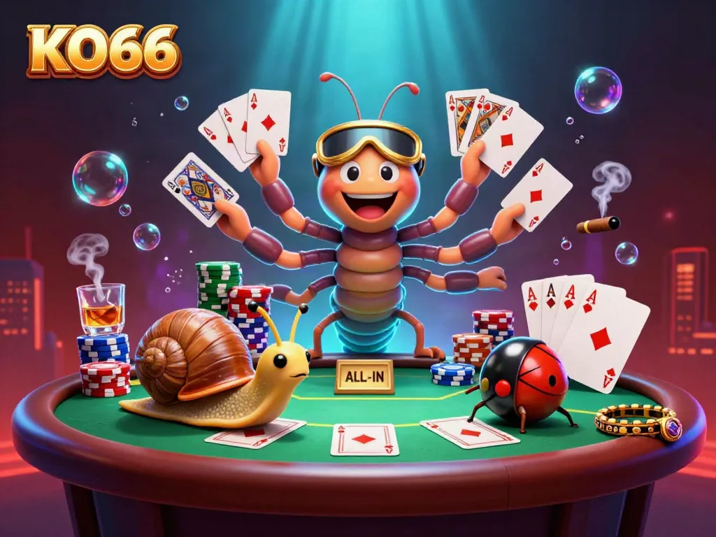 Engage in thrilling action at KO66 with a vibrant 3D casino scene featuring a millipede dealer and exciting game elements.