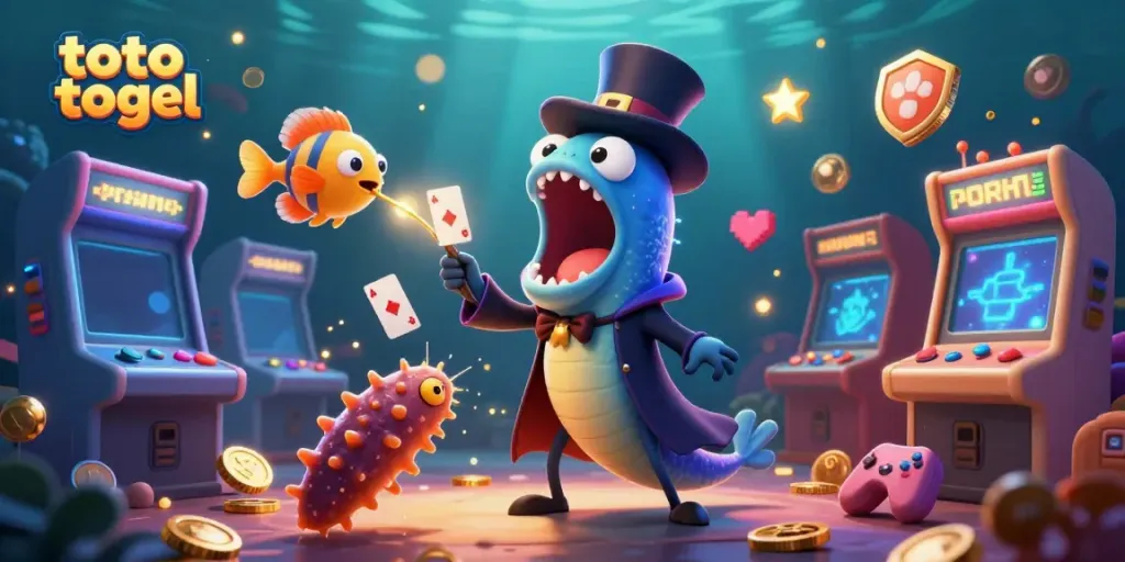 Visualisasi menarik tentang dunia toto togel dengan hewan laut dan elemen kasino yang menakjubkan