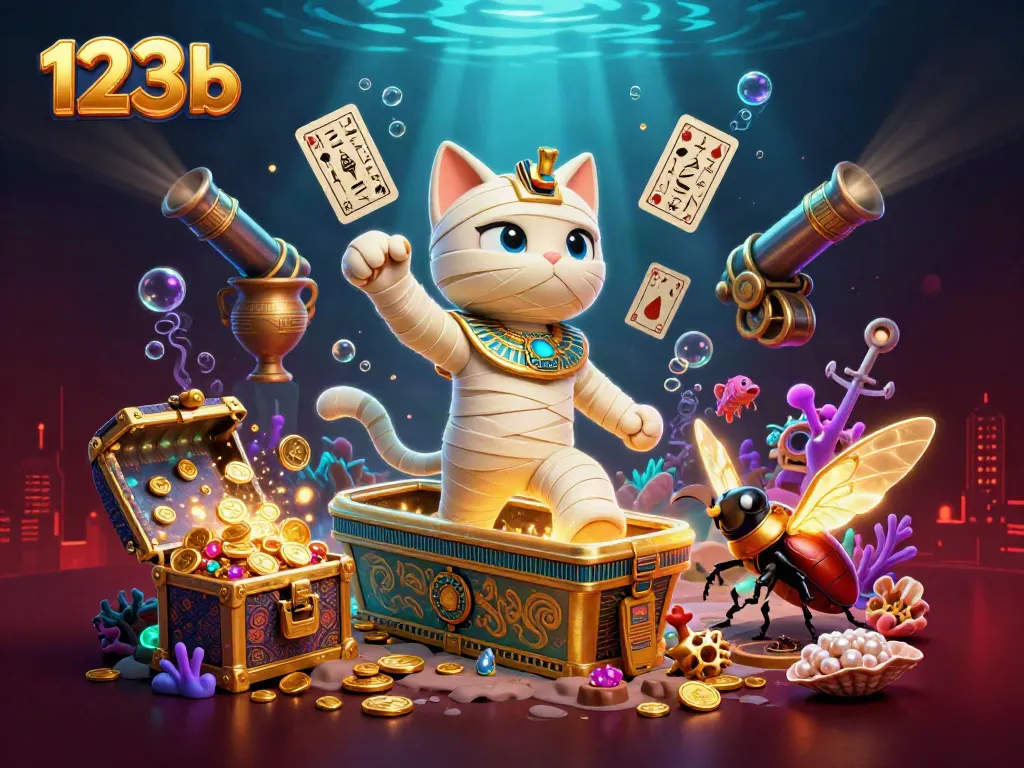 Experience thrilling casino adventures with 123 b, where an Egyptian mummy cat and glowing beetle bring excitement.