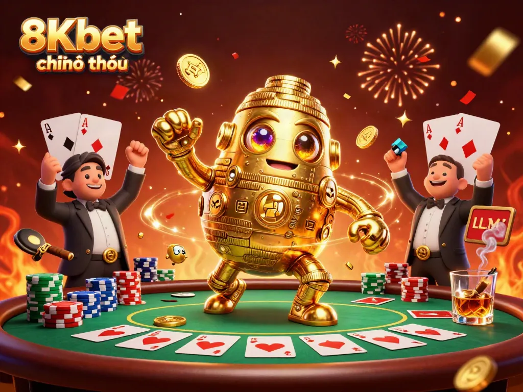 Play thrilling games at 8Kbet chính thức featuring a dynamic casino scene with gambling elements.