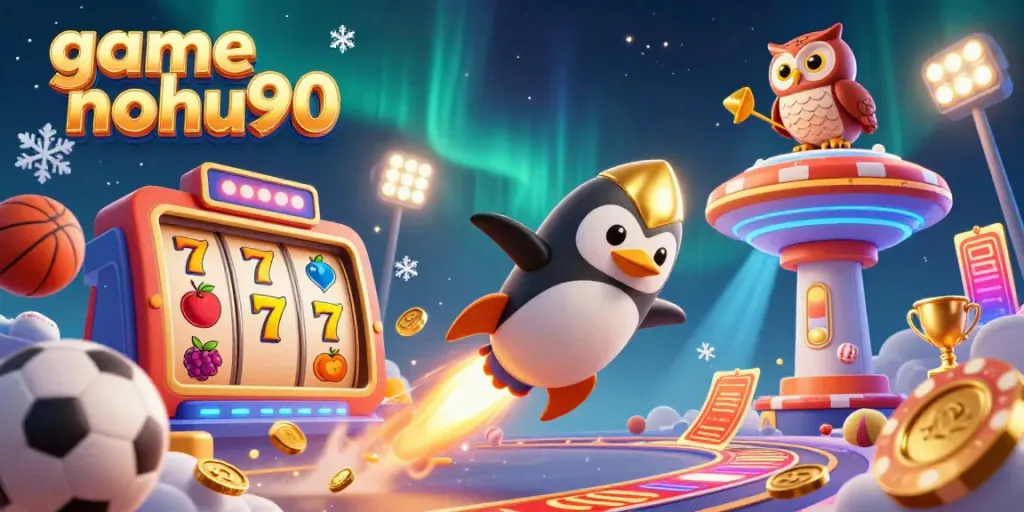 Experience game nohu90 with a dynamic 3D penguin casino adventure and vibrant gaming elements.