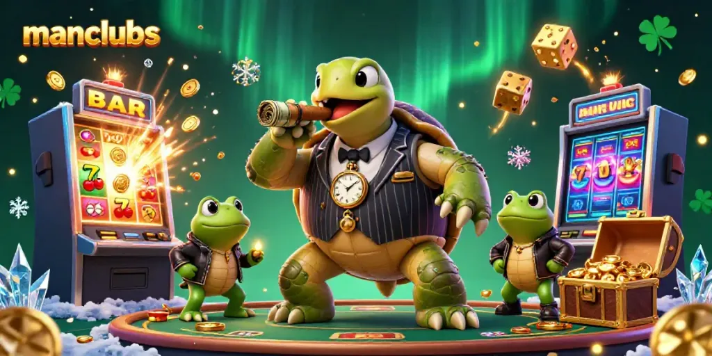 Experience the excitement of manclubs with a vibrant casino scene featuring a snapping turtle and bullfrog enforcers.