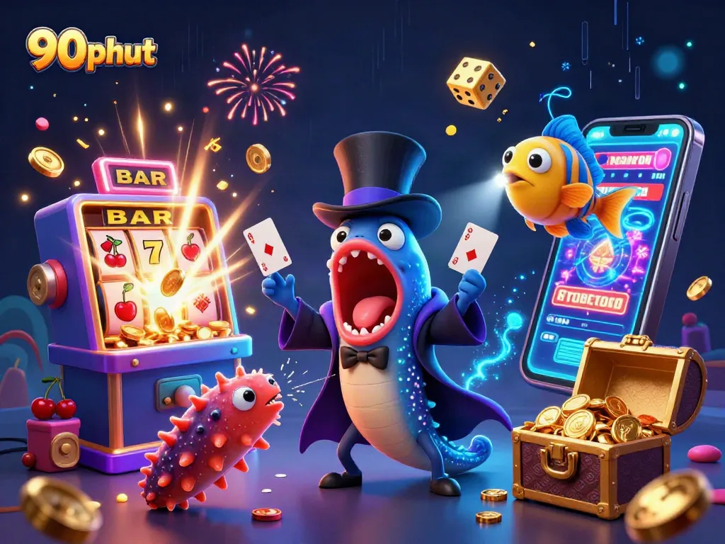 Experience thrilling gameplay with 90phut's vibrant casino scene showcasing exciting characters and elements.