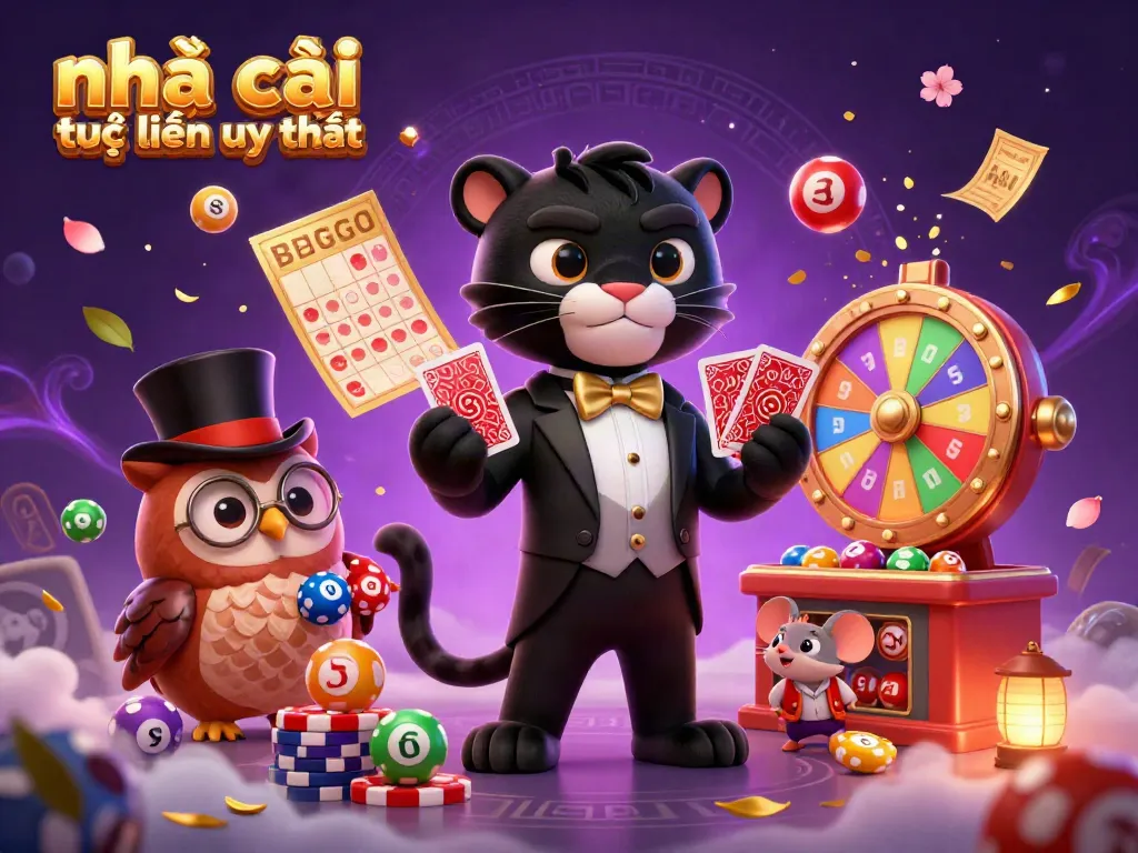Engaging scene showcasing a stylish black panther dealing cards, promoting nhà cái trực tuyến uy tín vibes among colorful casino elements.