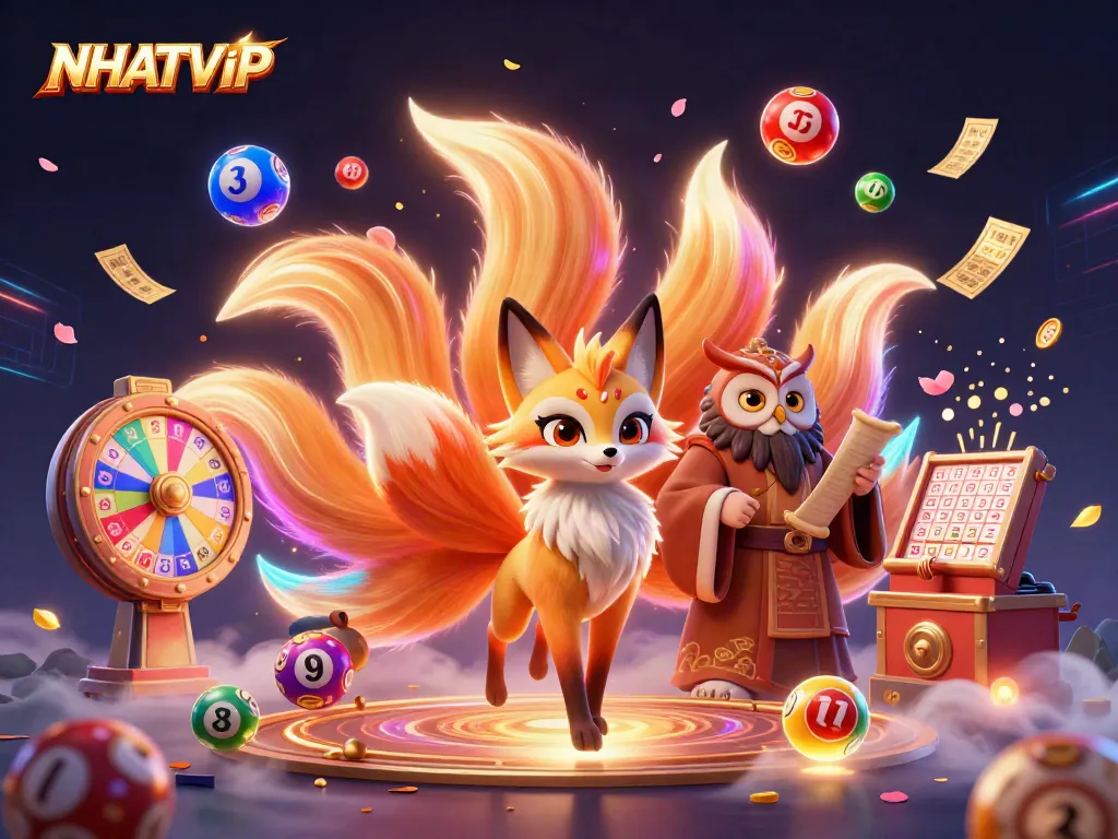 NhatVIP engaging lottery gameplay with colorful elements and captivating characters in a mystical setting.