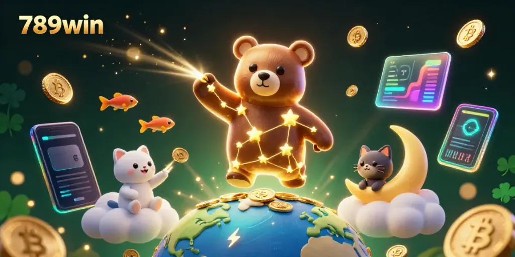 Engage with the thrilling universe of 789win through this vibrant 3D digital illustration of cosmic gaming elements.