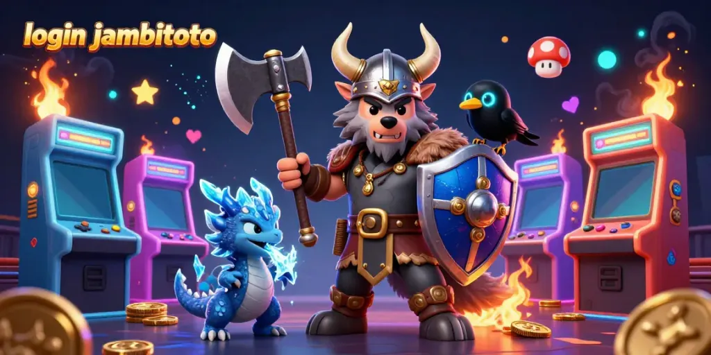 Engage in fun wins with the login jambitoto interface featuring an epic Viking wolf and treasures.