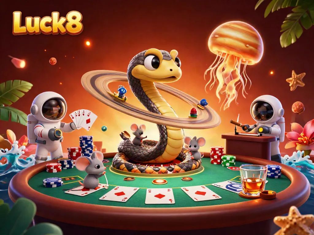 Betting on the Saturn-themed roulette wheel at Luck8 shows tiny astronaut mice enjoying the game.