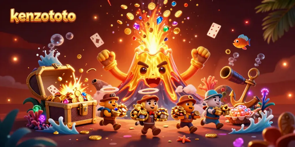 Experience the thrill of KENZOTOTO with vibrant fish shooting elements surrounded by treasure.