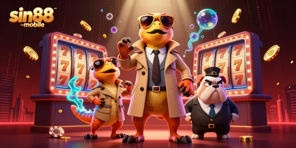 Experience thrilling moments with sin88-mobile as cartoon raptors attempt entry into a VIP casino lounge.