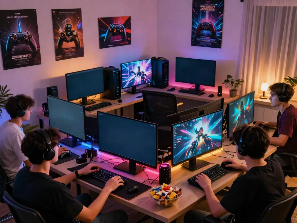 Players enjoying engaging video games in a vibrant hitclub gaming lounge.