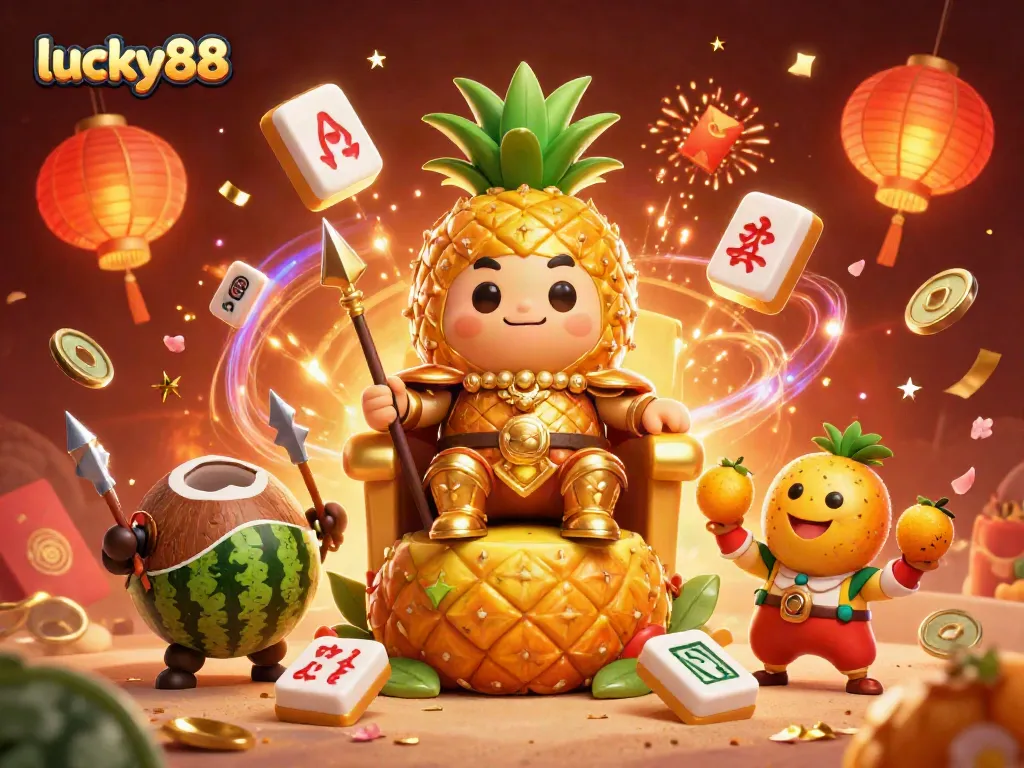 Experience the thrill of lucky88 with vibrant casino action featuring a golden pineapple king and festive elements.
