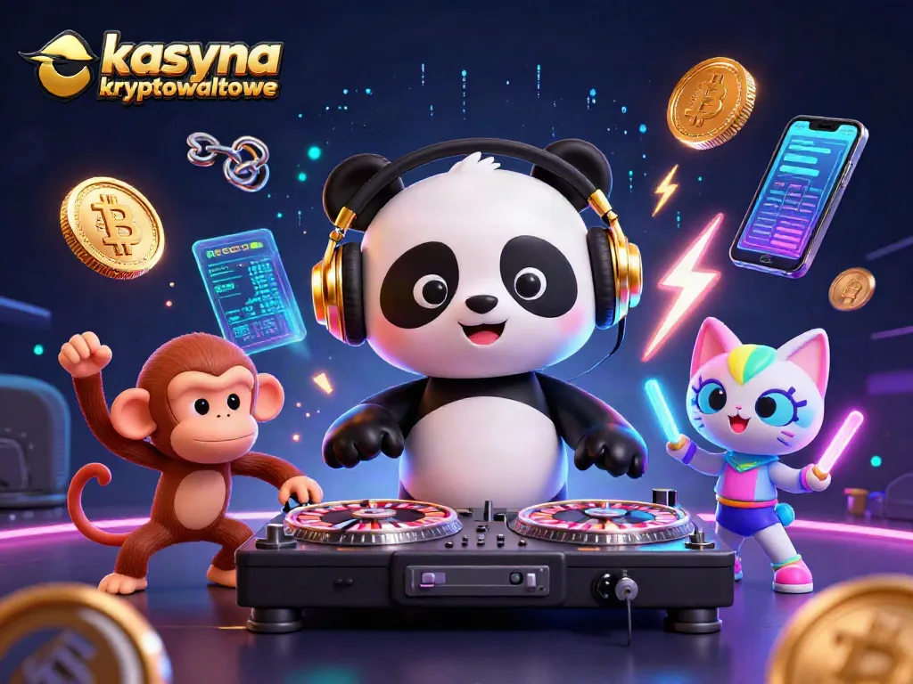 Engage in kasyna kryptowalutowe with a vibrant scene featuring a DJ panda and crypto coins!