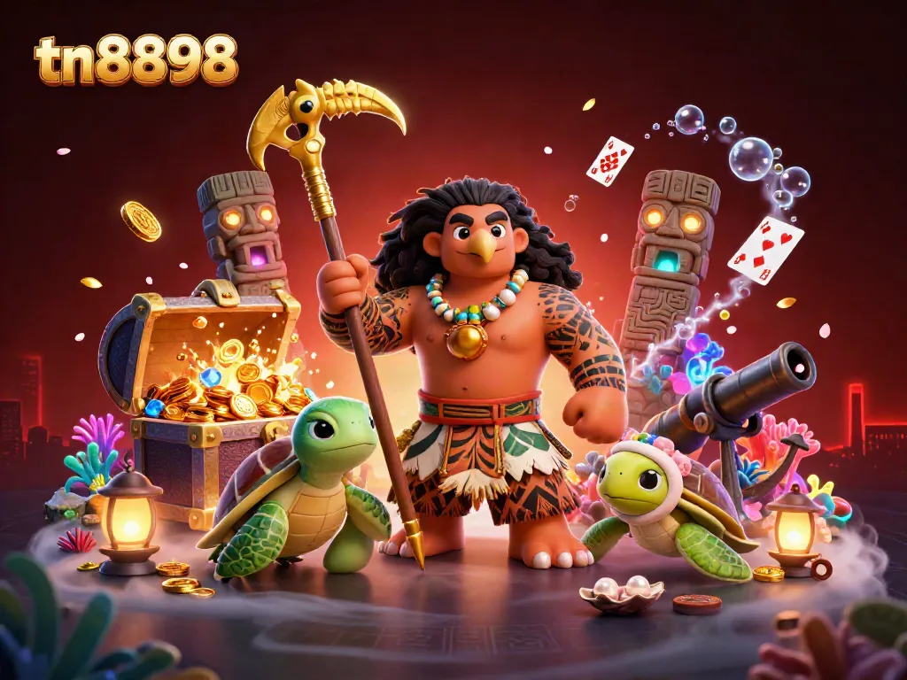 Experience thrills with tn8898 in an energetic underwater casino scene filled with treasure and game elements.