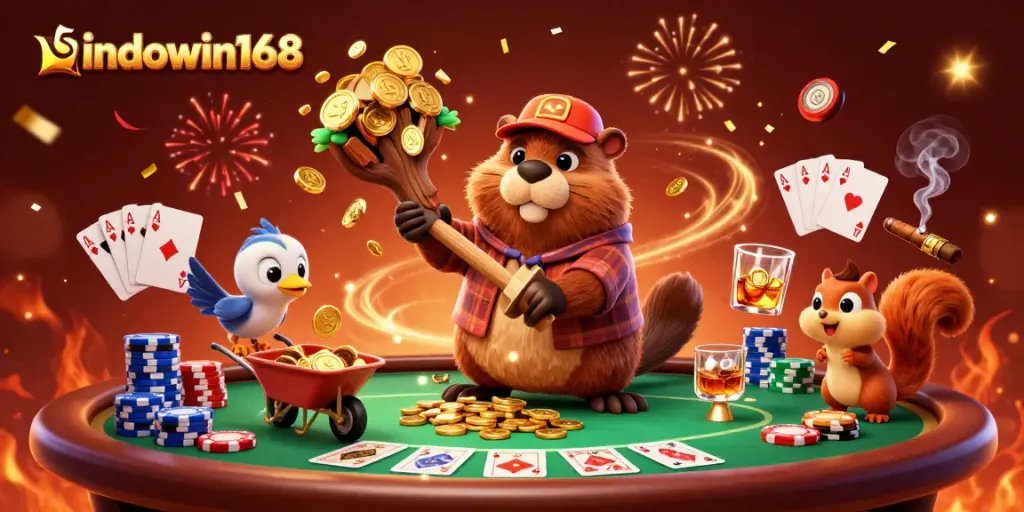 Experience winning gameplay with indowin168 in a vibrant 3D casino scene.