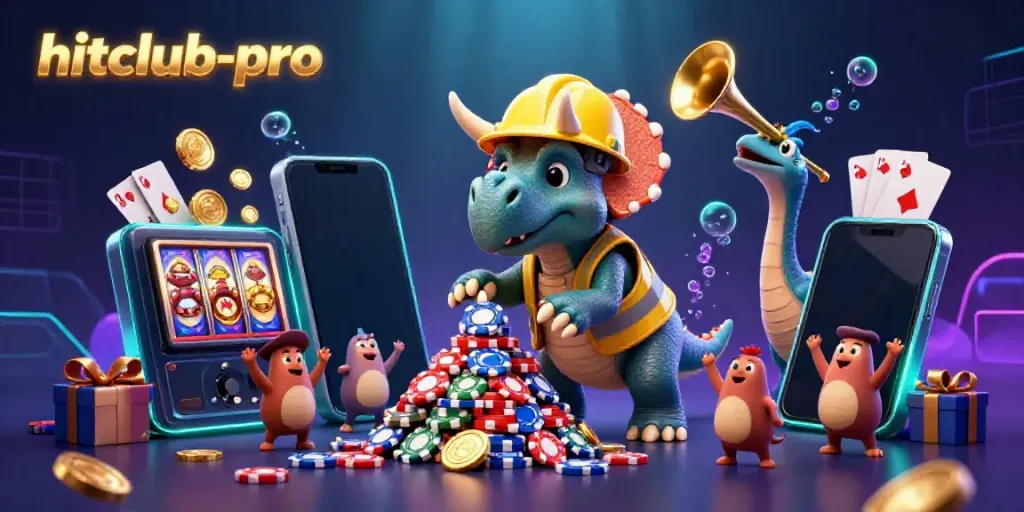 Discover hitclub-pro's thrilling gambling experience with vibrant casino characters and gaming elements.