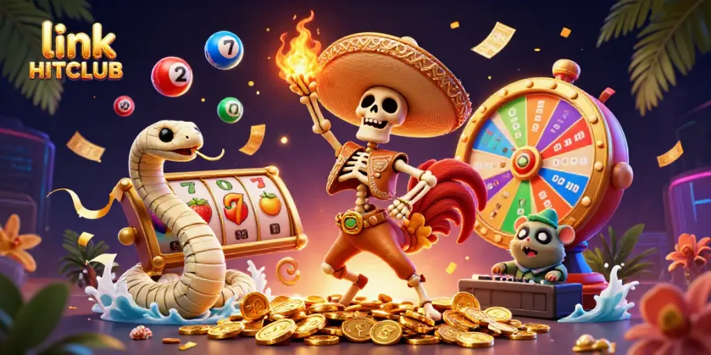 Celebrate wins at link HITCLUB with vibrant animated characters and a jackpot theme
