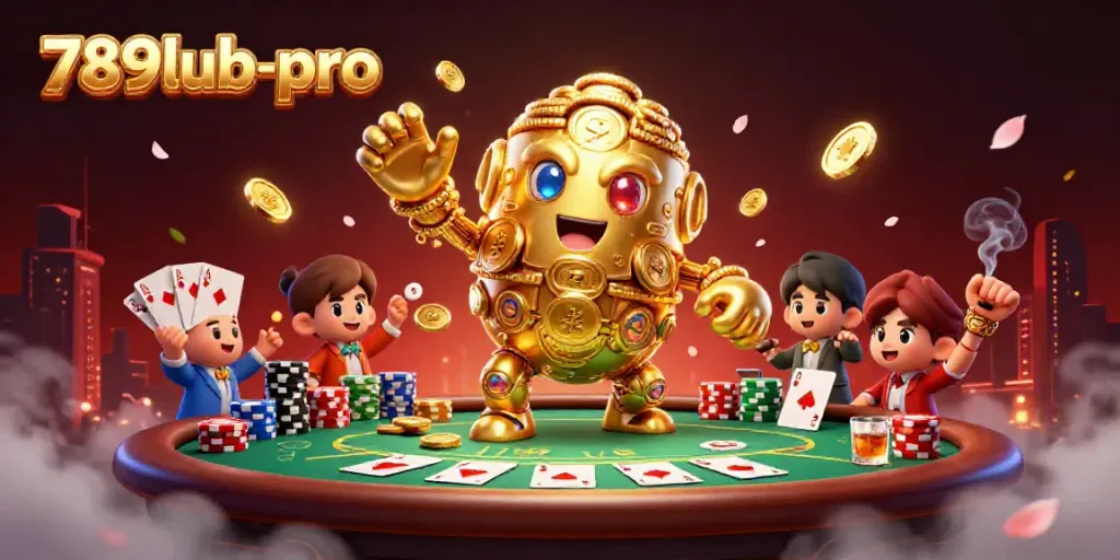 Engage in dynamic casino action with 789lub-pro's golden golem and poker elements.