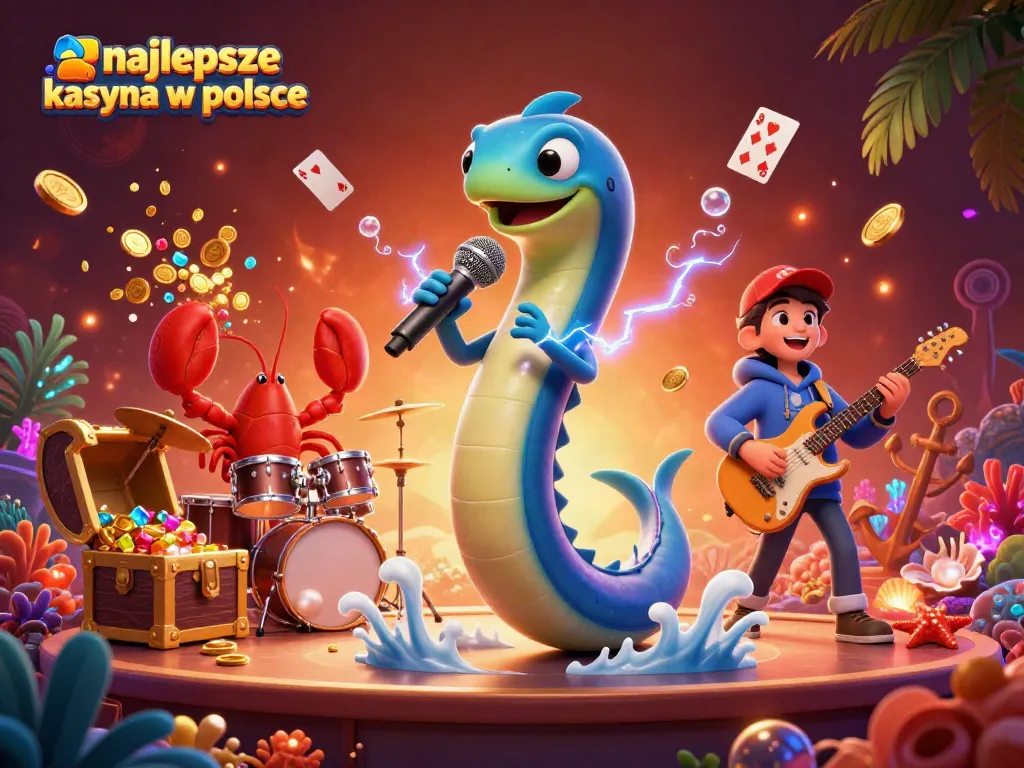 Experience the excitement of najlepsze kasyna w polsce with an electric show featuring a DJ eel and vibrant casino elements.
