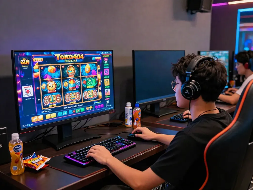 Engaged player enjoying slot88 gaming experience on vibrant monitor in a modern gaming setup.