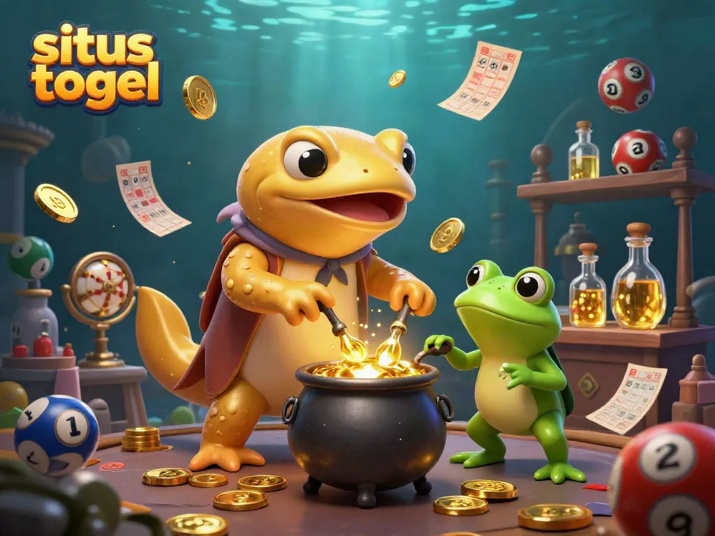 Engaging scene featuring situs togel elements with alchemists transforming metals into gold, embodying lottery excitement.
