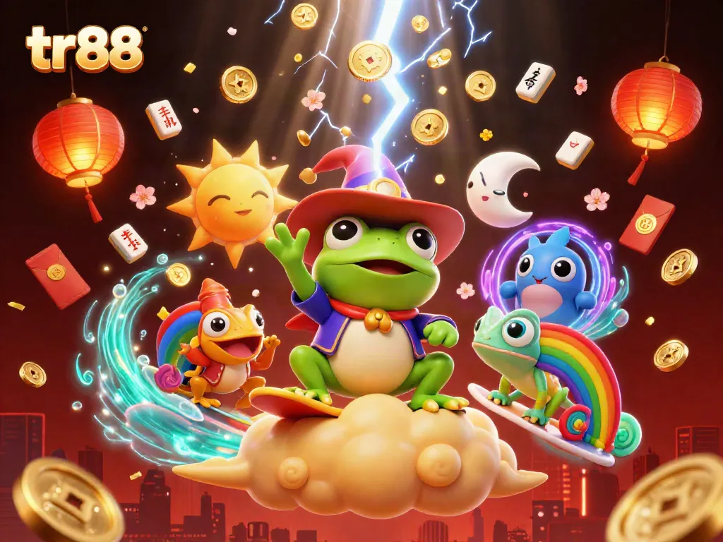 Experience the thrilling world of tr88 as the weather wizard frog conjures gold coins and magic in a vibrant gaming scene.