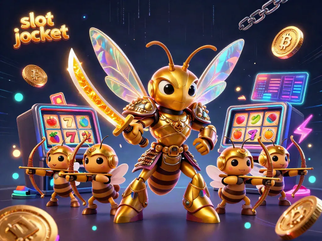 Experience the thrill of the slot jackpot surrounded by a dynamic casino illustration featuring samurai hornets and colorful game elements.