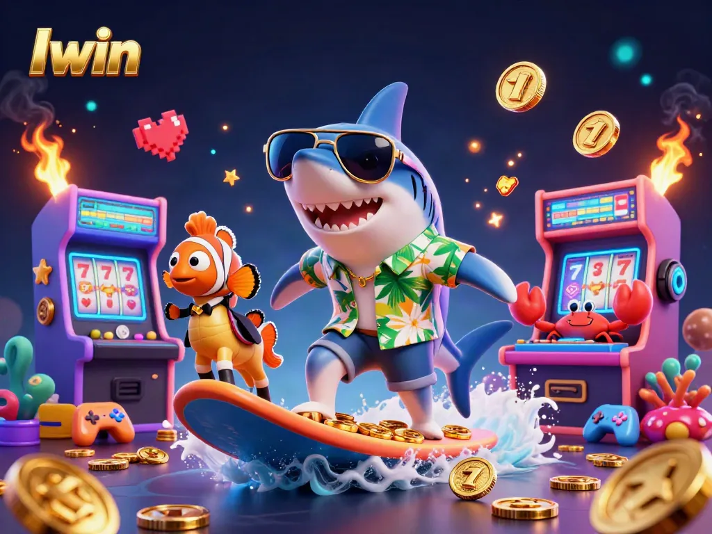 Iwin offers exciting slot games with vibrant characters and gold coin adventures in this captivating illustration.