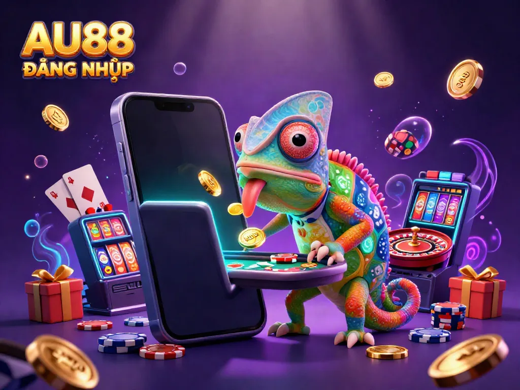 Engage with AU88 ĐĂNG NHẬP through vibrant animations of slots, poker, and casino elements.