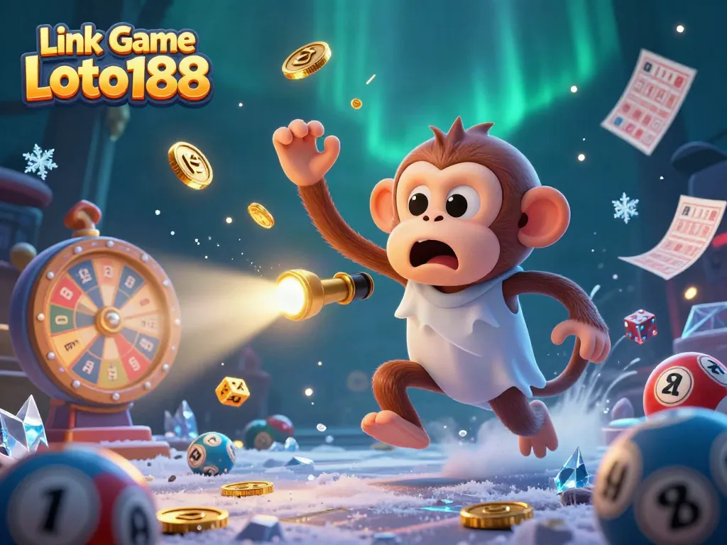Engage with dynamic visual of Link Game Loto188 featuring a playful ghost monkey and curious puppy in a whimsical casino setting.