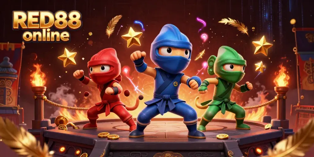 Engage in thrilling gameplay with RED88 online's vibrant ninja chameleons in action.