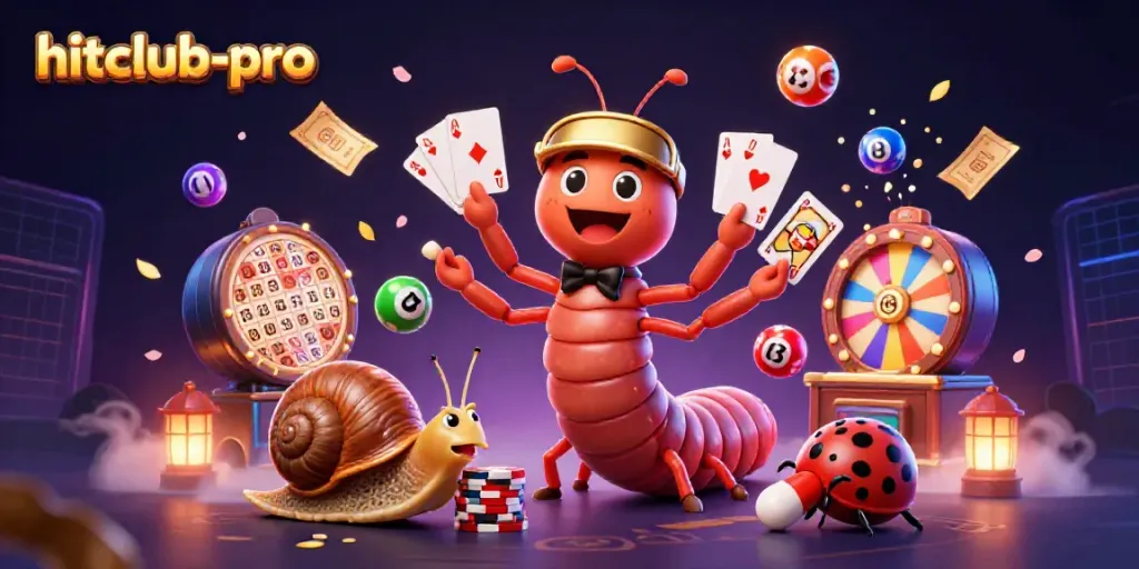 Experience the excitement of hitclub-pro with a vibrant casino-themed 3D illustration filled with engaging characters.