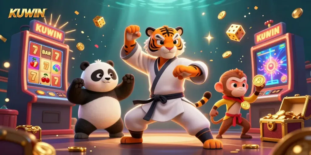 KUWIN excites gamblers with vibrant 3D action featuring a kung fu tiger master and casino elements.