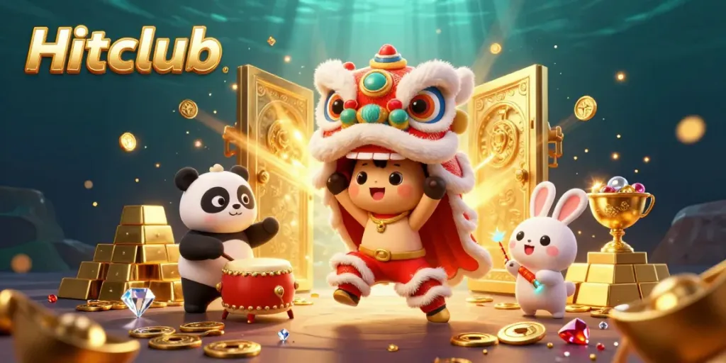 Experience the exciting world of Hitclub with a colorful lion dance and treasures bursting from a vault.