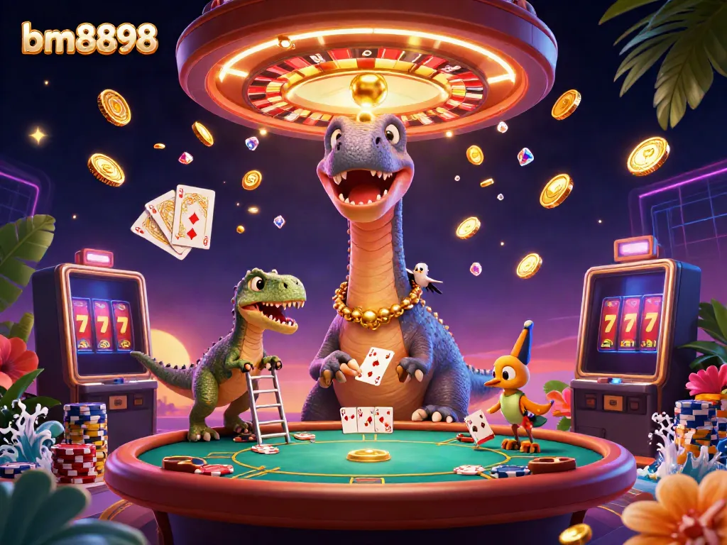 Experience thrilling gameplay at bm8898 with a lively casino scene featuring vibrant characters and exciting game elements.