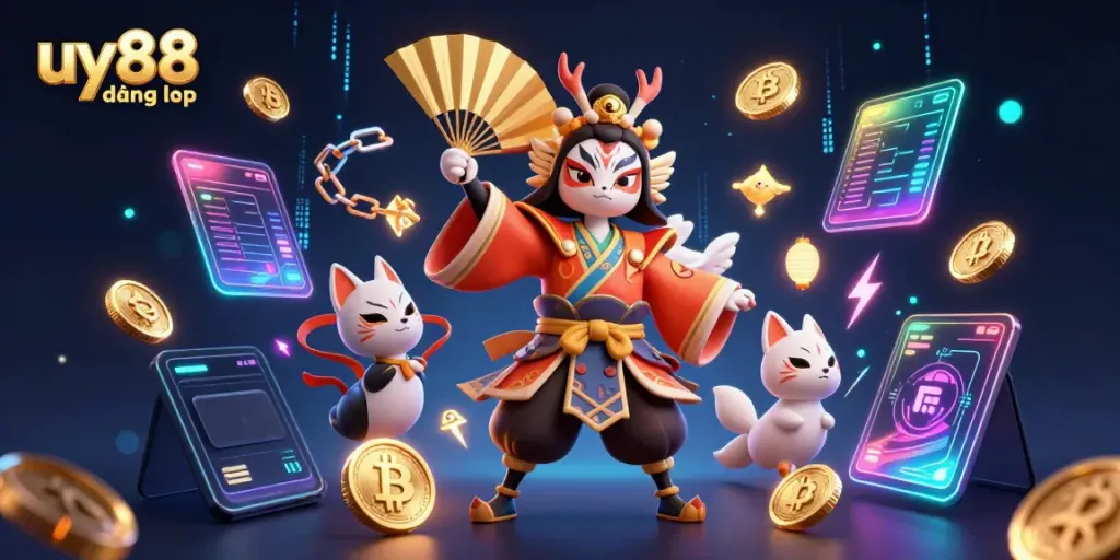 Experience the thrill of uy88 đăng nhập with vibrant 3D casino characters and dazzling crypto elements.