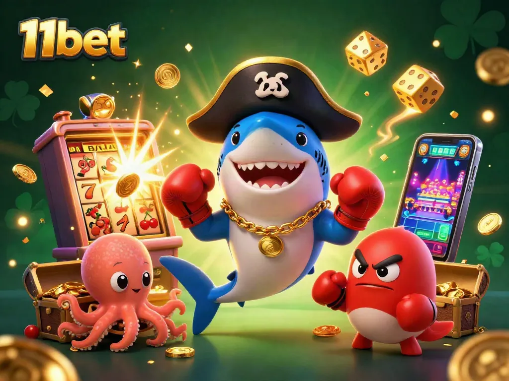 Win spectacular jackpots with 11bet as the vibrant characters celebrate in a lively casino scene.