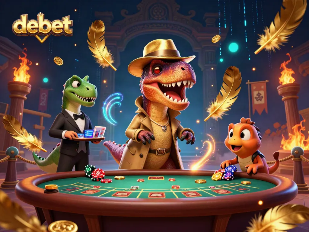 Experience thrilling debet action with a velociraptor card counter and stegosaurus pit boss at a blackjack table.