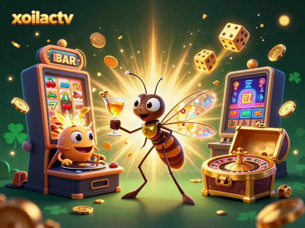 Experience the vibrant energy of xoilactv with a dynamic casino scene featuring unique characters and vivid game elements.