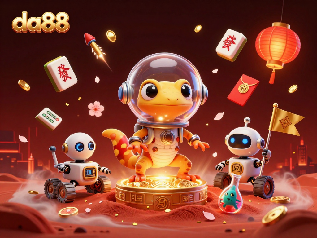 Experience winning moments at da88 casino with a Martian gecko and celebratory elements.