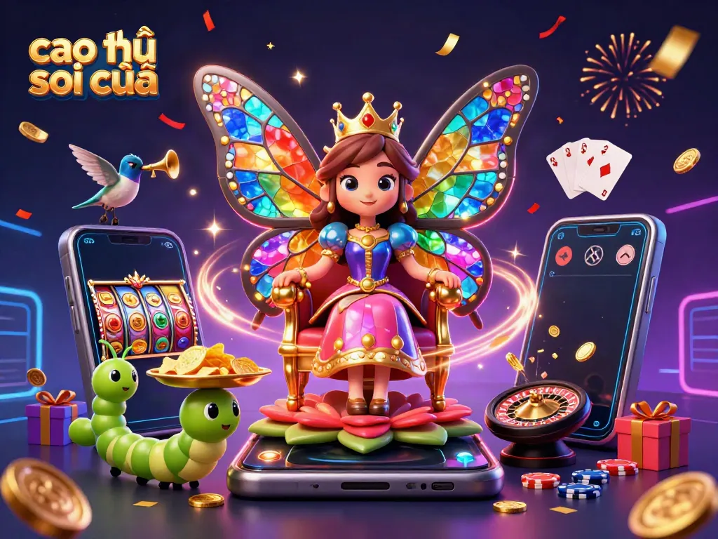 Cao thủ soi cầu engaging in a vibrant casino scene with colorful games and celebratory elements, showcasing strategies for winning.