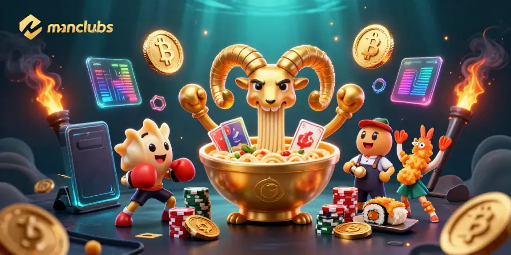Engage with manclubs, featuring a lively 3D scene of a giant ramen bowl and sushi dealer amidst vibrant casino action.
