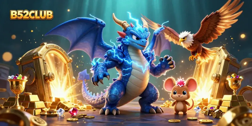 B52CLUB thunder dragon and wind hawk illustrating a dynamic casino adventure scene.