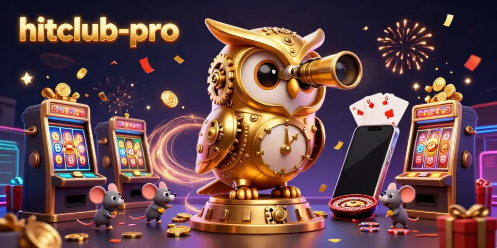 Experience the thrilling action at hitclub-pro with a clockwork owl and animated casino patrons.