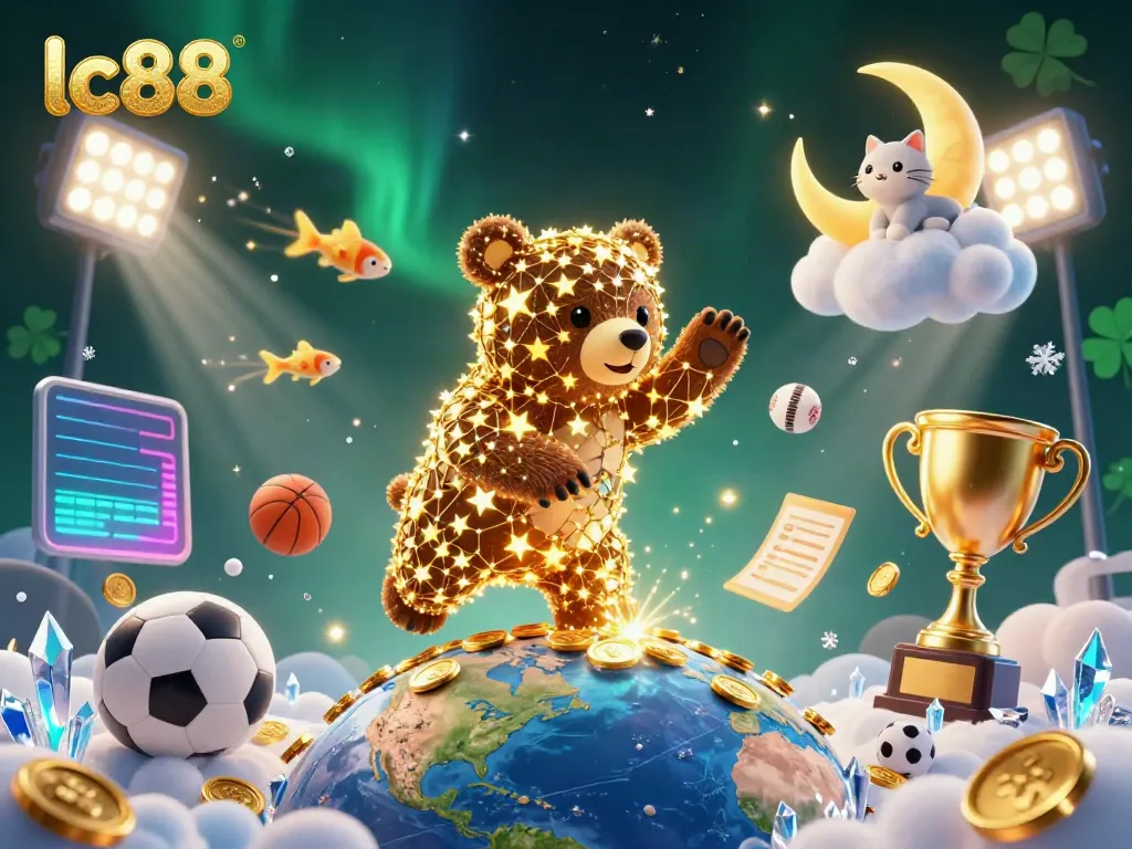 Experience the thrill of lc88 with dynamic casino elements and an engaging constellation bear illustration.