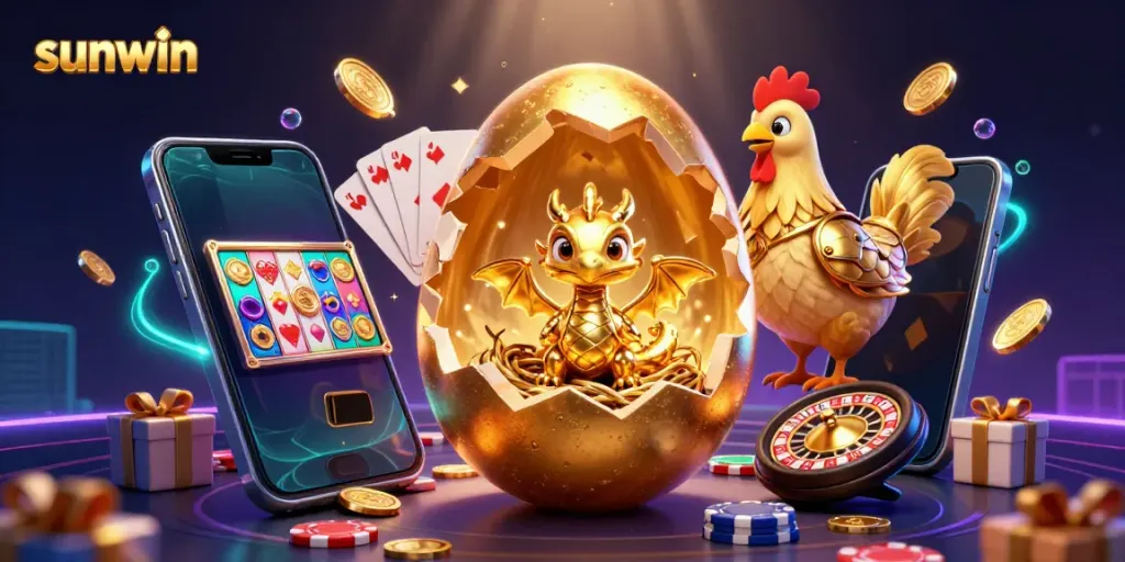 Engage in thrilling gaming adventures at sunwin with a golden baby dragon and exciting casino elements.